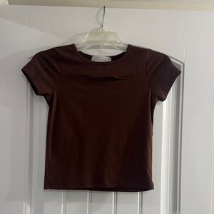 Society & Stitch Brown Ribbed Short Sleeve Top Girls Size- M